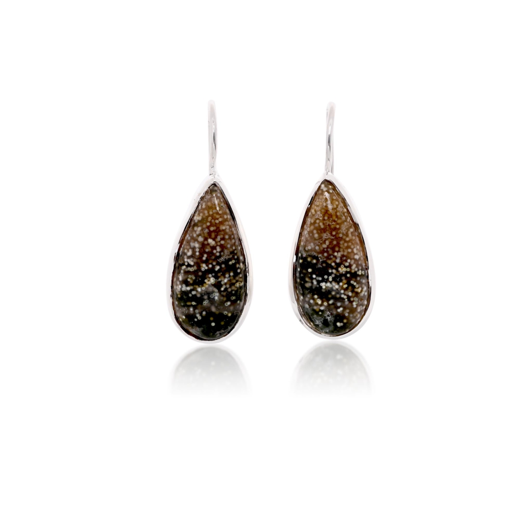 Natural Ocean Jasper Pear Shape Dangle Sterling Silver Women's Earring