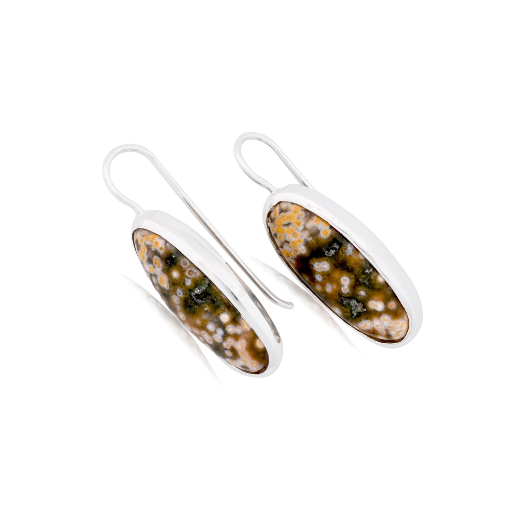 Natural Ocean Jasper Oval Shape Dangle Sterling Silver Women's Earring