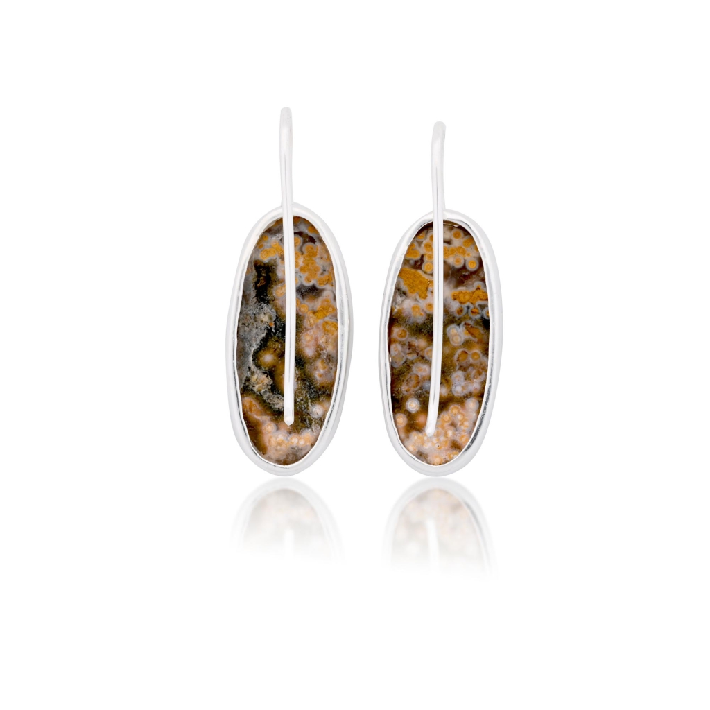 Natural Ocean Jasper Oval Shape Dangle Sterling Silver Women's Earring