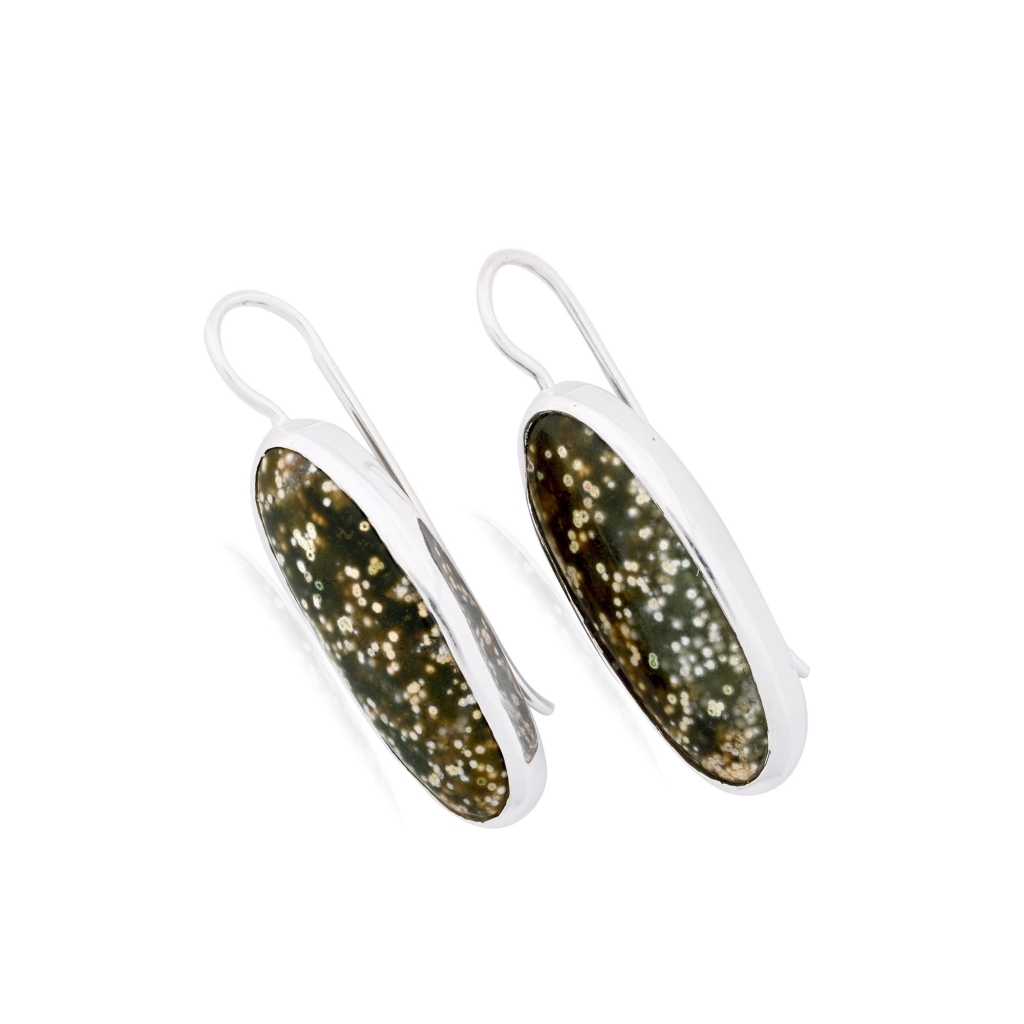 Natural Ocean Jasper Oval Shape Dangle Sterling Silver Women's Earring