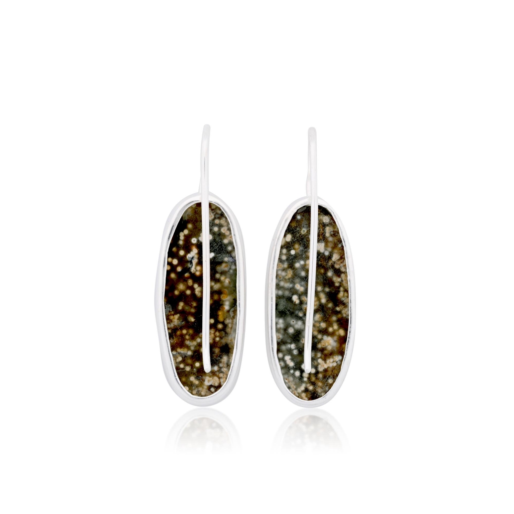 Natural Ocean Jasper Oval Shape Dangle Sterling Silver Women's Earring