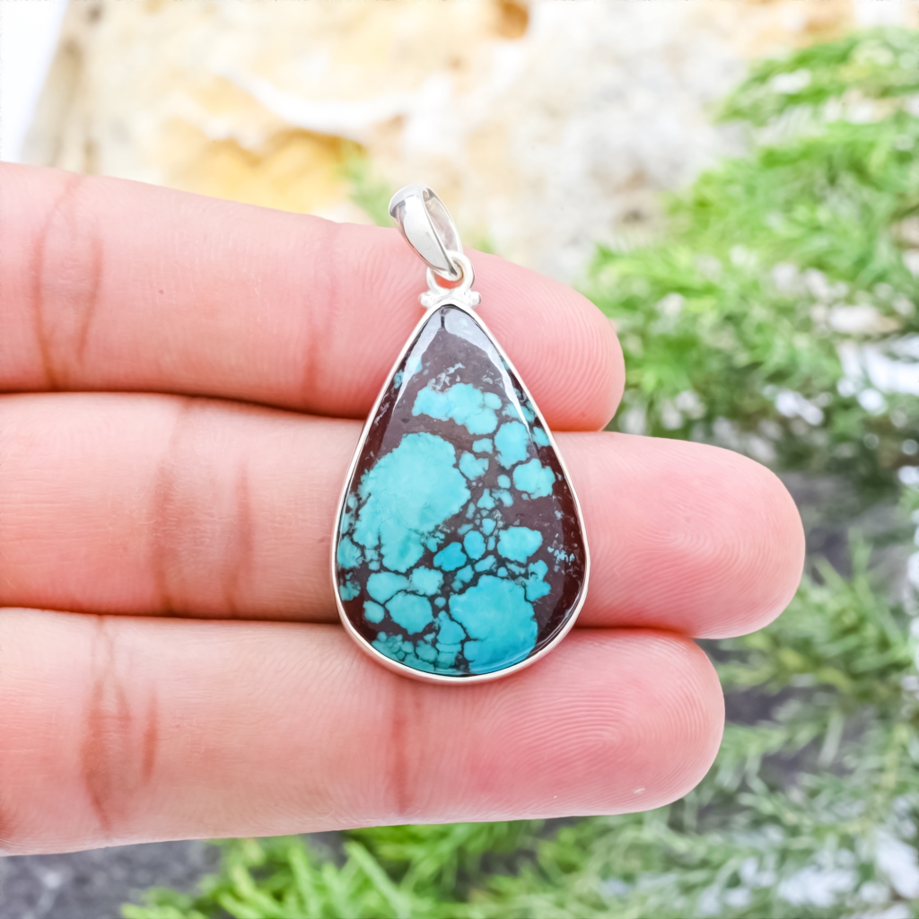 Natural Turquoise Pear Sterling Silver Pendant Jewellery