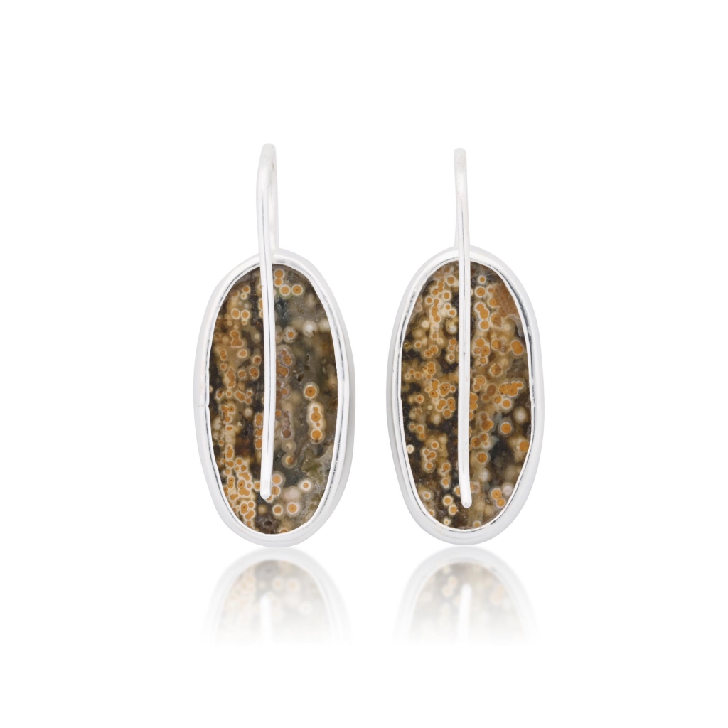 Natural Ocean Jasper Oval Shape Dangle Sterling Silver Women's Earring