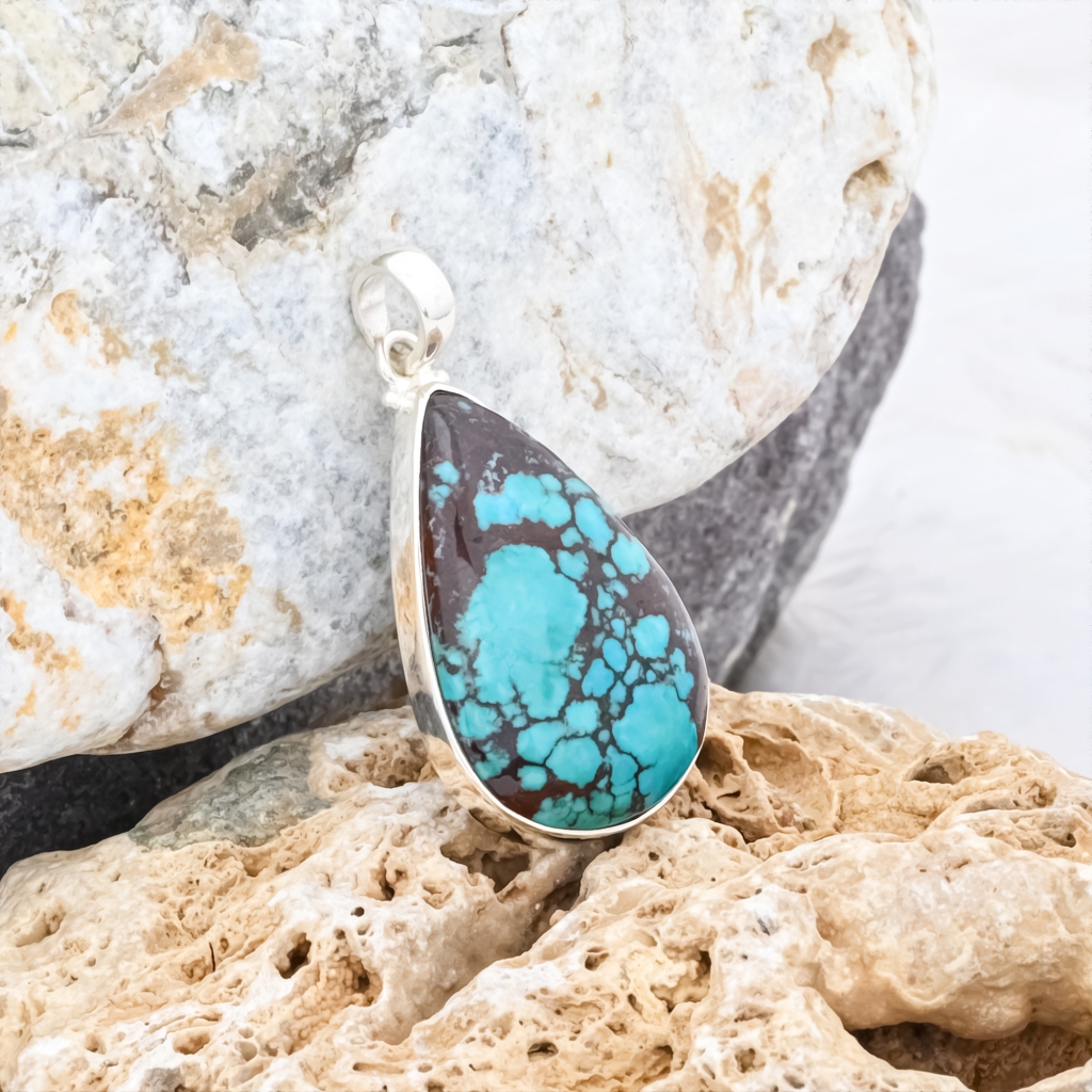 Natural Turquoise Pear Sterling Silver Pendant Jewellery