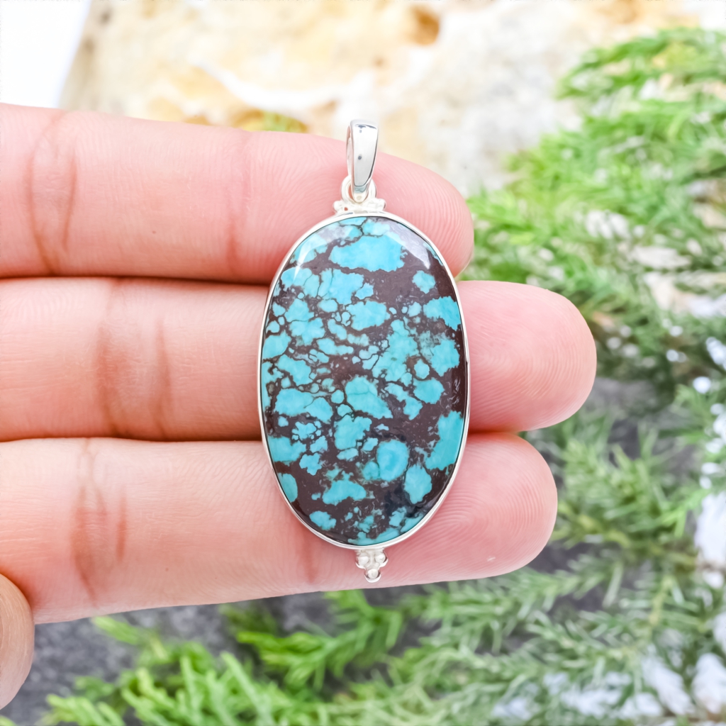 Natural Turquoise Oval Sterling Silver Pendant Jewellery
