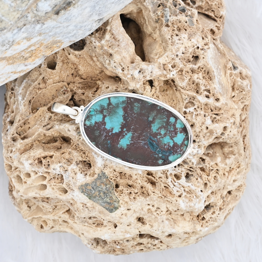 Natural Turquoise Oval Sterling Silver Pendant Jewellery