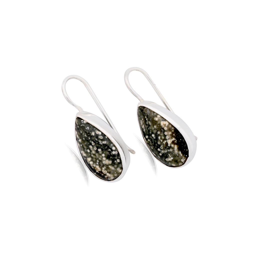 Natural Ocean Jasper Pear Shape Dangle Sterling Silver Women's Earring