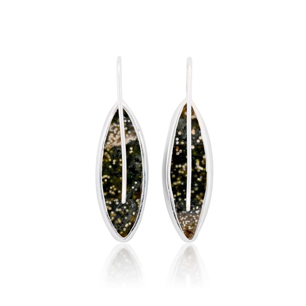 Natural Ocean Jasper Marquise Shape Dangle Sterling Silver Women Earrings