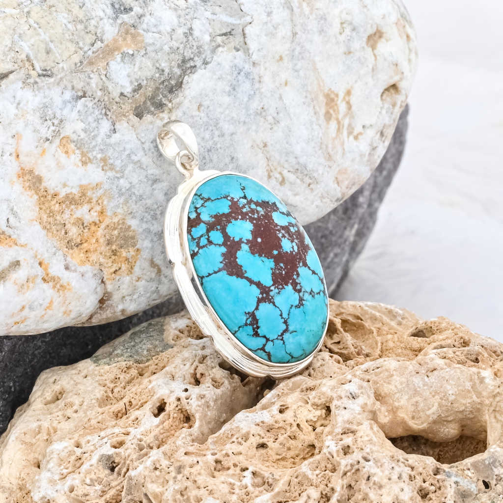 Natural Turquoise Oval Sterling Silver Pendant Jewellery For Women