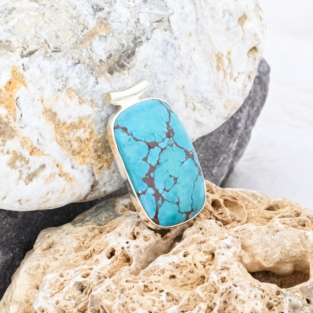 Natural Turquoise Cushion Sterling Silver Pendant Jewellery