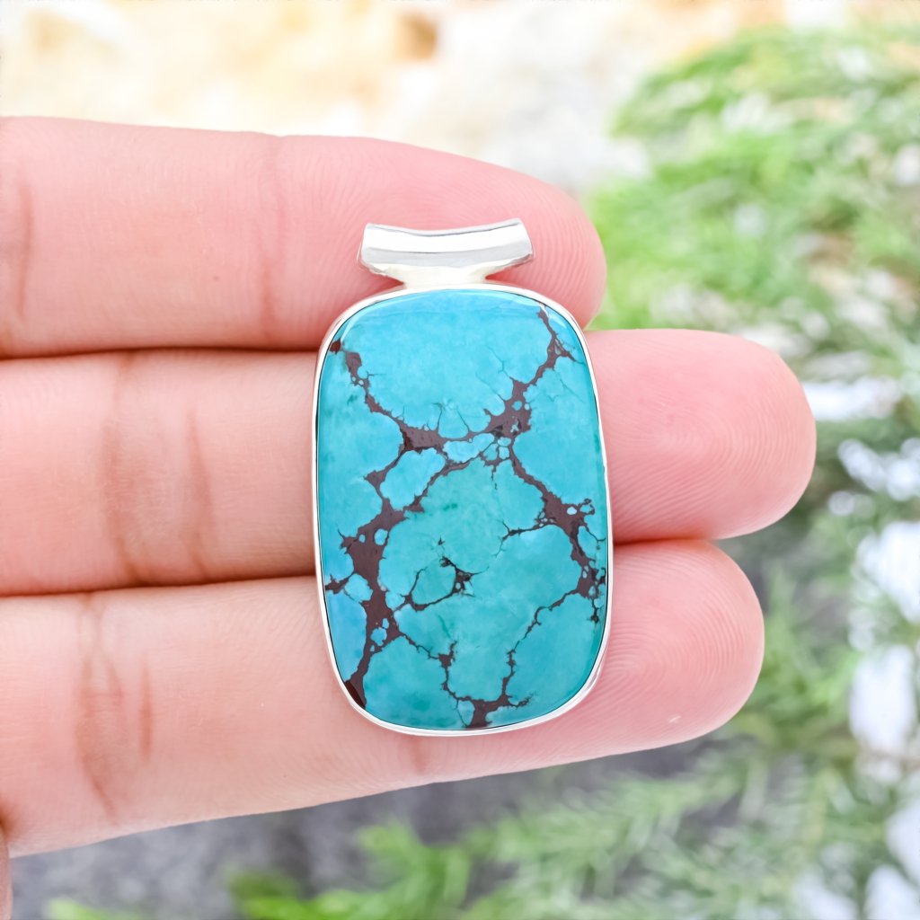 Natural Turquoise Cushion Sterling Silver Pendant Jewellery