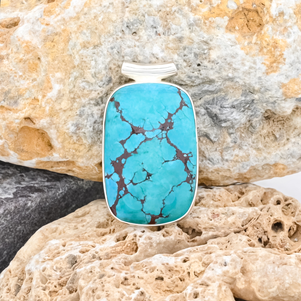 Natural Turquoise Cushion Sterling Silver Pendant Jewellery