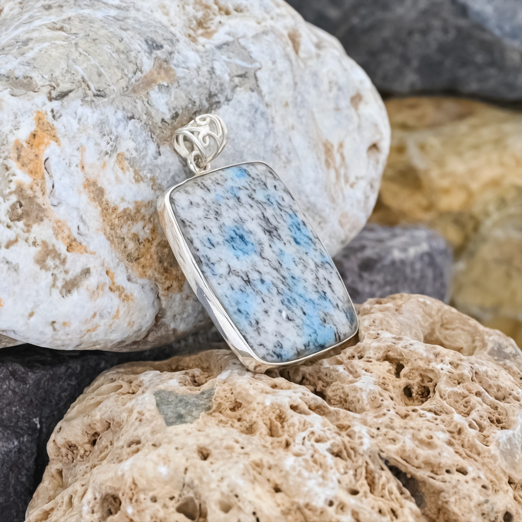Natural K2 Jasper Cushion Sterling Silver Pendant Necklace