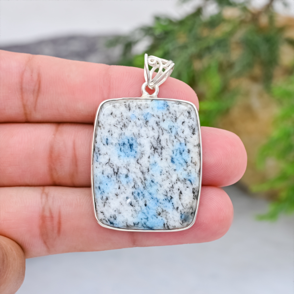 Natural K2 Jasper Cushion Sterling Silver Pendant Necklace