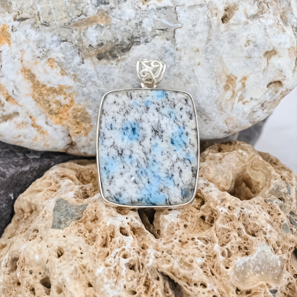 Natural K2 Jasper Cushion Sterling Silver Pendant Necklace