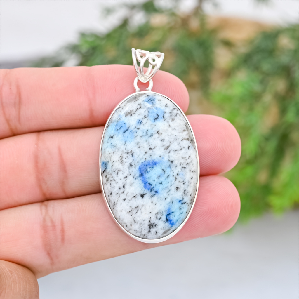 Natural Oval K2 Jasper Sterling Silver Pendant Necklace