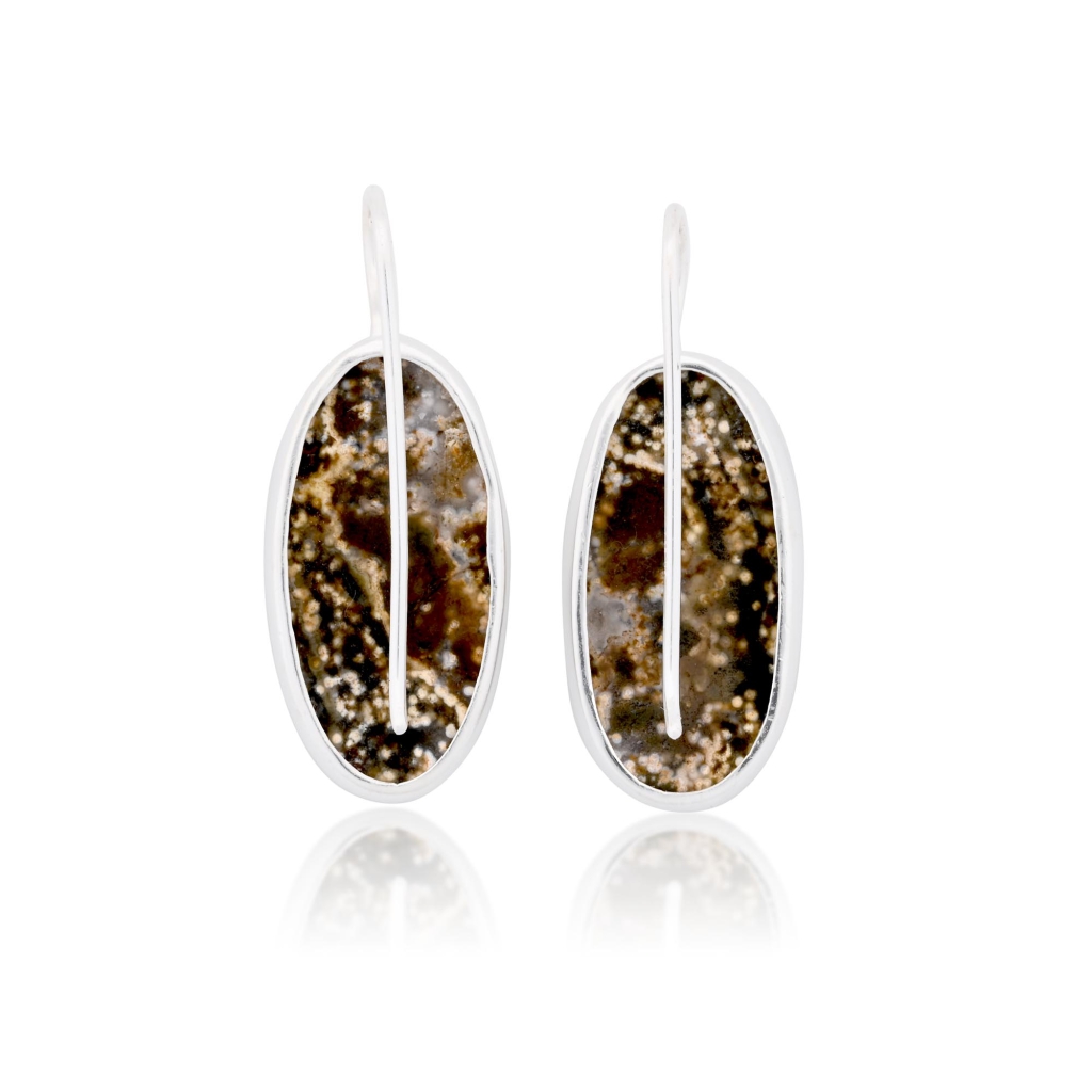 Natural Ocean Jasper Oval Shape Dangle Sterling Silver Women Earring