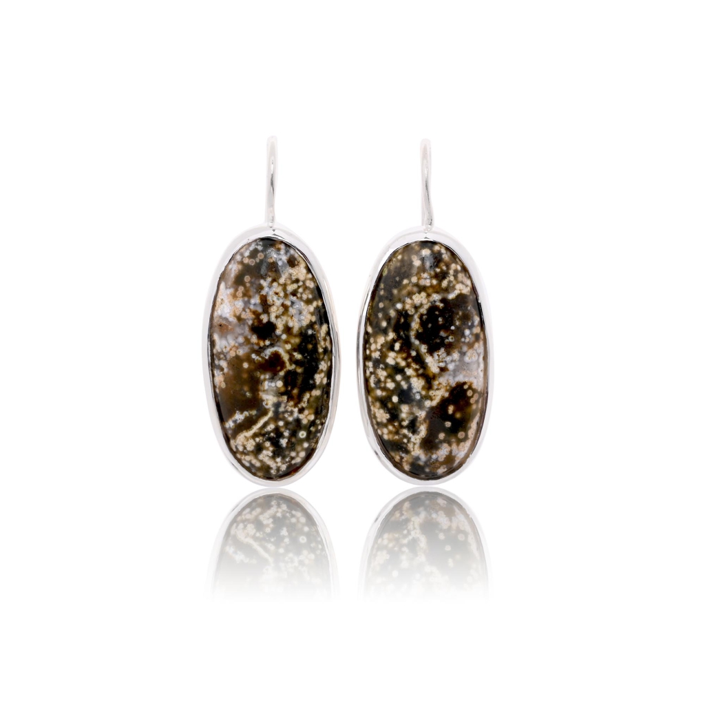 Natural Ocean Jasper Oval Shape Dangle Sterling Silver Women Earring