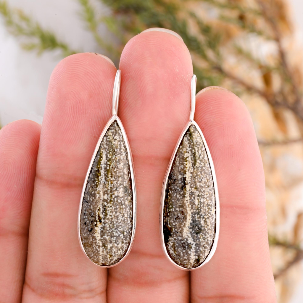 Natural Ocean Jasper Pear Shape Dangle Sterling Silver Women's Earring