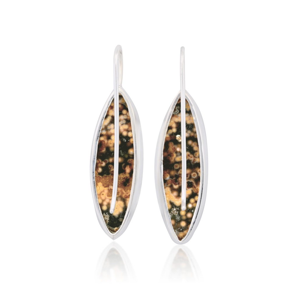 Natural Ocean Jasper Marquise Shape Dangle Sterling Silver Women's Earring