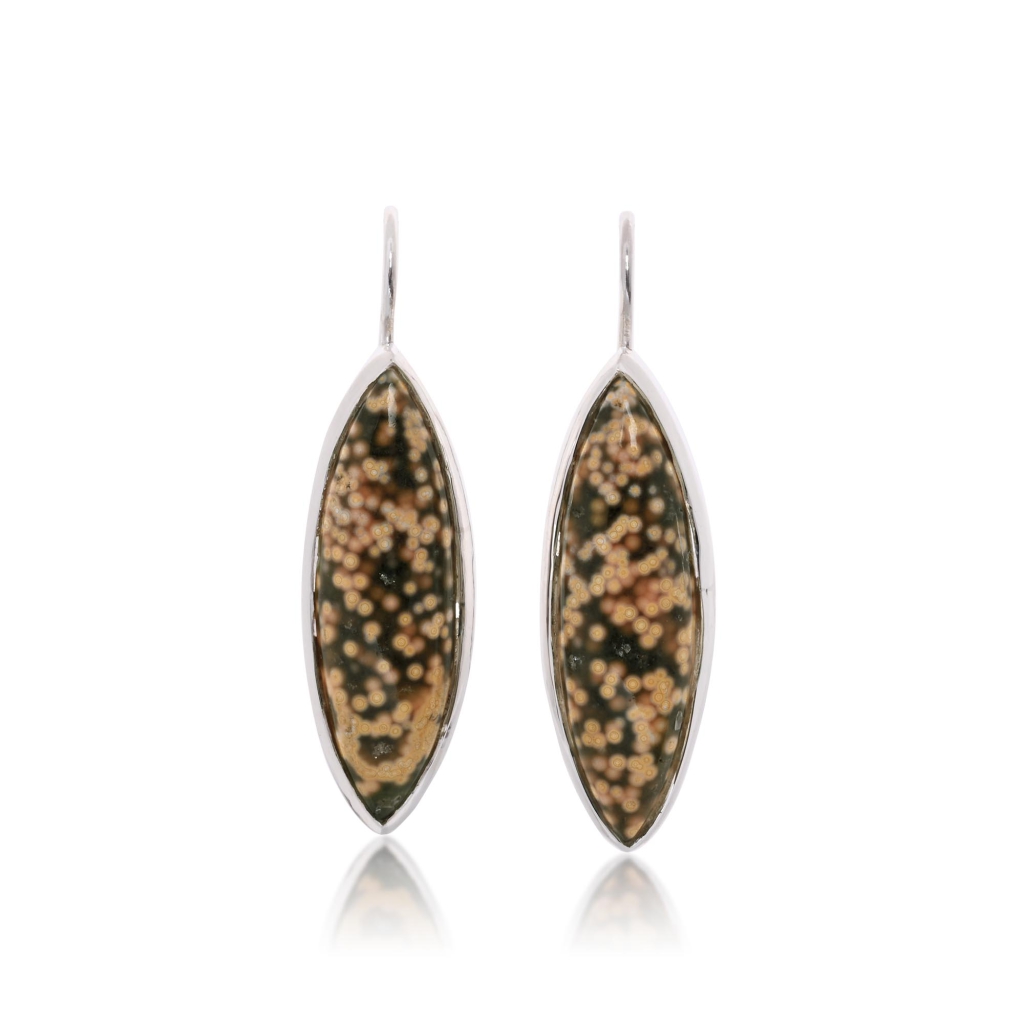 Natural Ocean Jasper Marquise Shape Dangle Sterling Silver Women's Earring