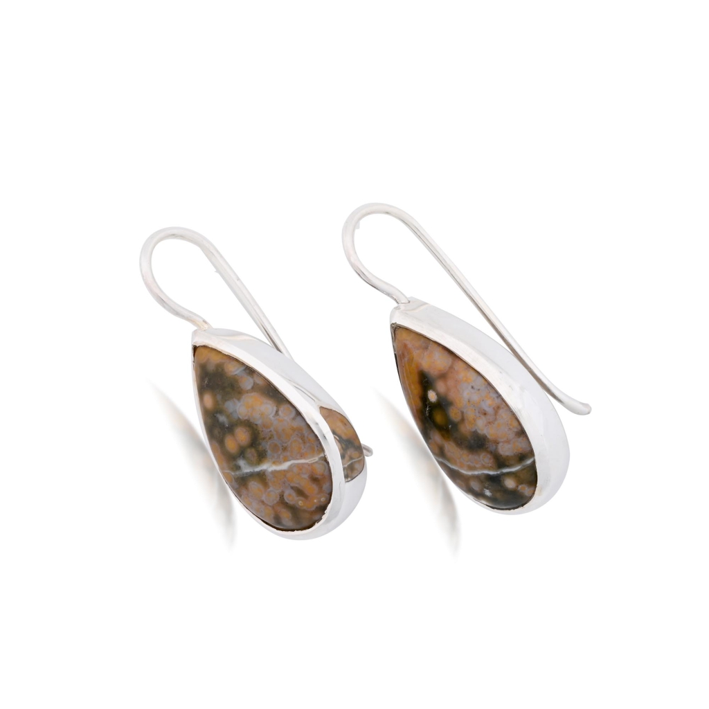Natural Ocean Jasper Drop Earrings in 925 Sterling Silver