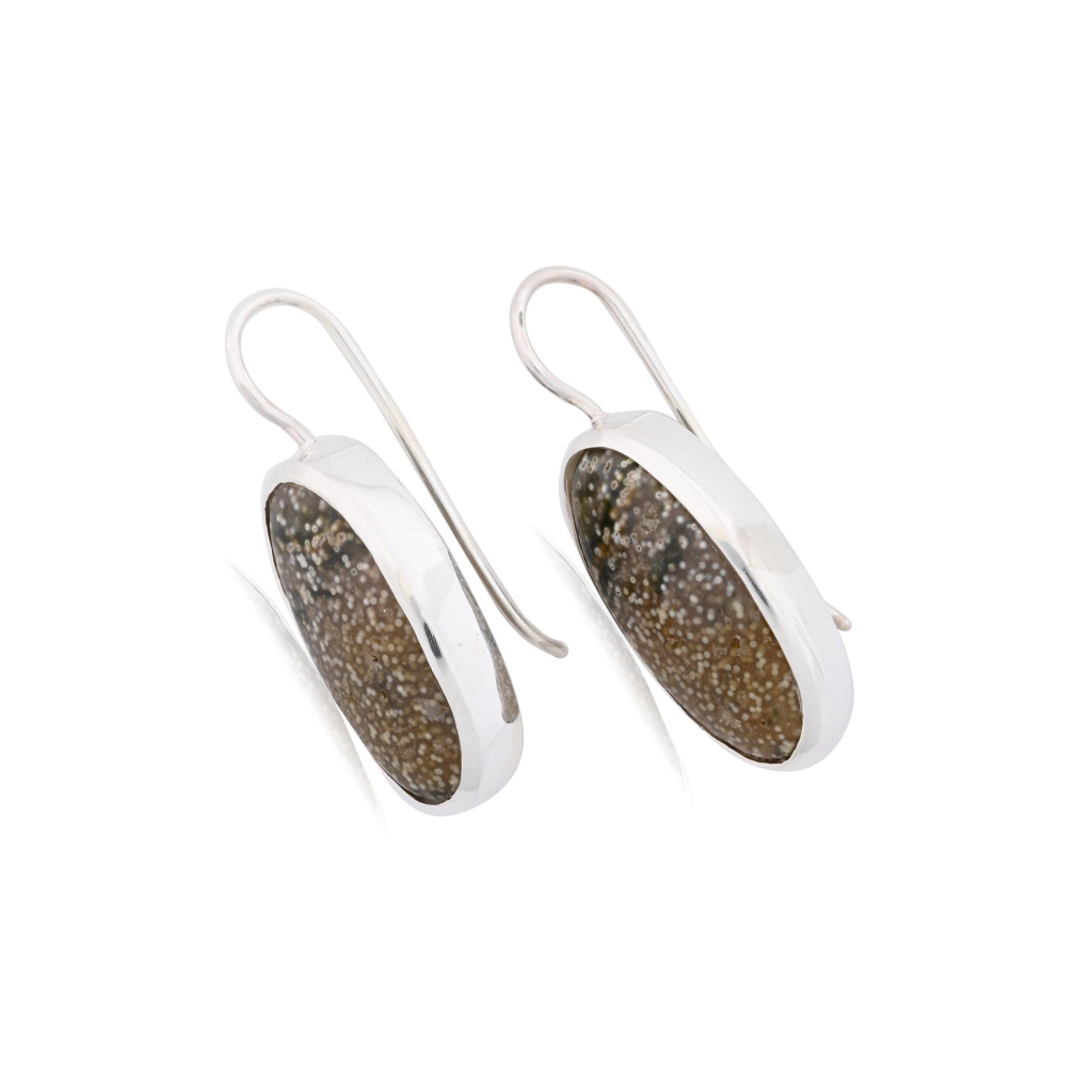Natural Ocean Jasper Oval Shape Dangle Sterling Silver Women's Earring