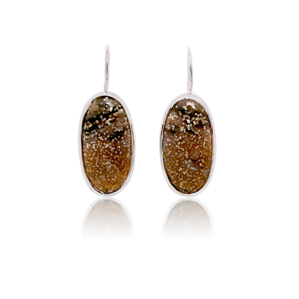 Natural Ocean Jasper Oval Shape Dangle Sterling Silver Women's Earring