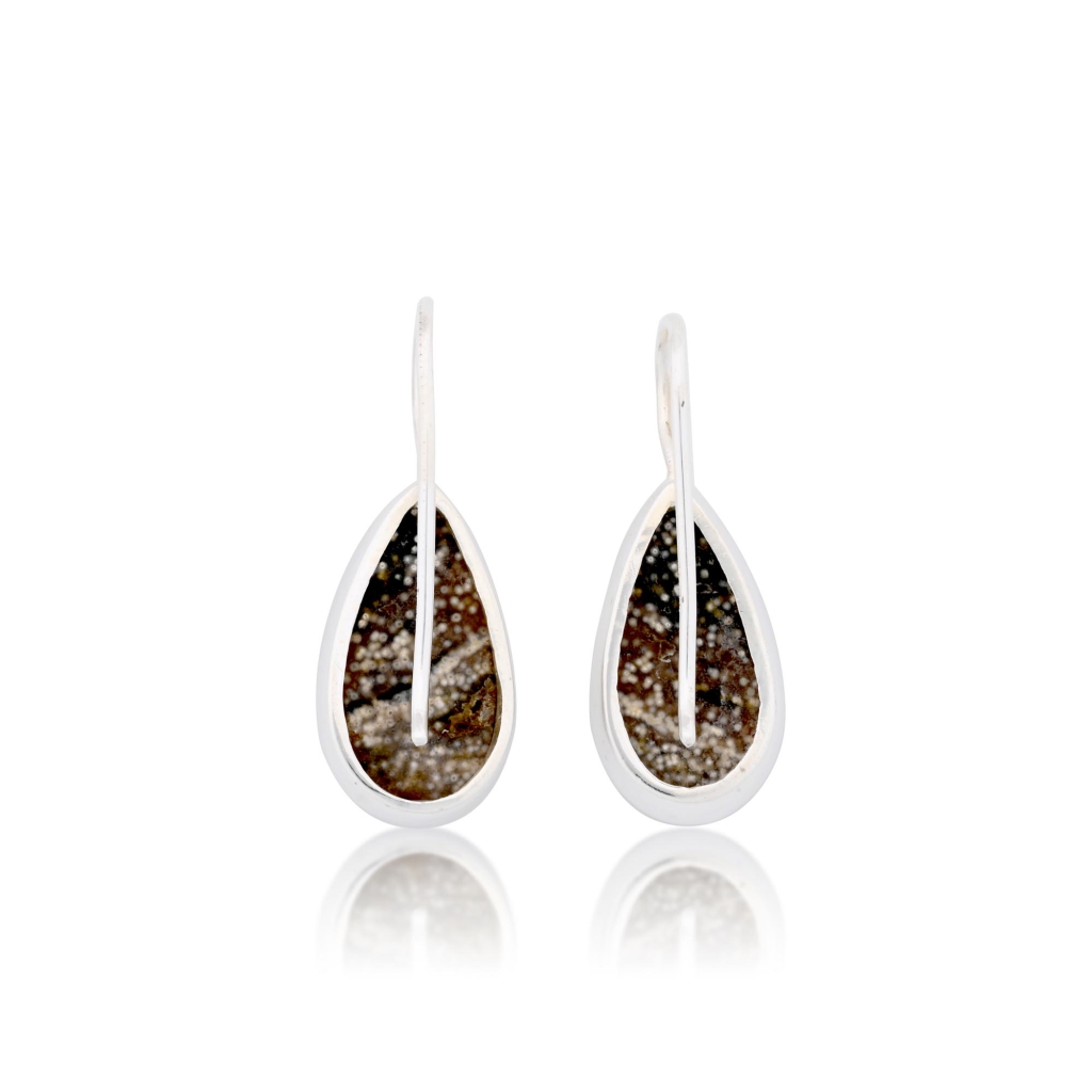 Natural Ocean Jasper Pear Shape Dangle Sterling Silver Women Earring