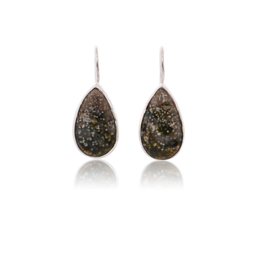 Natural Ocean Jasper Pear Shape Dangle Sterling Silver Women Earrings