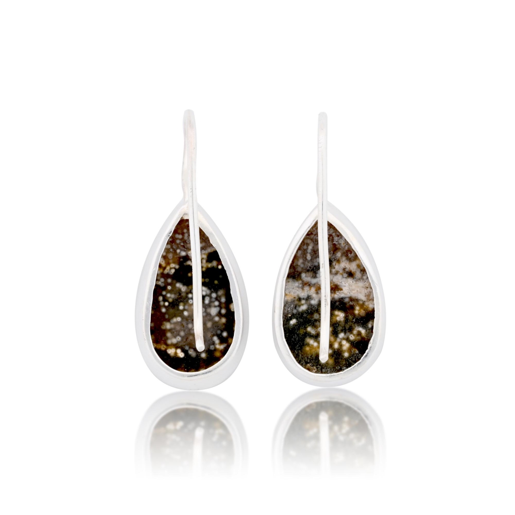 Natural Ocean Jasper Pear Shape Dangle Sterling Silver Women Earrings