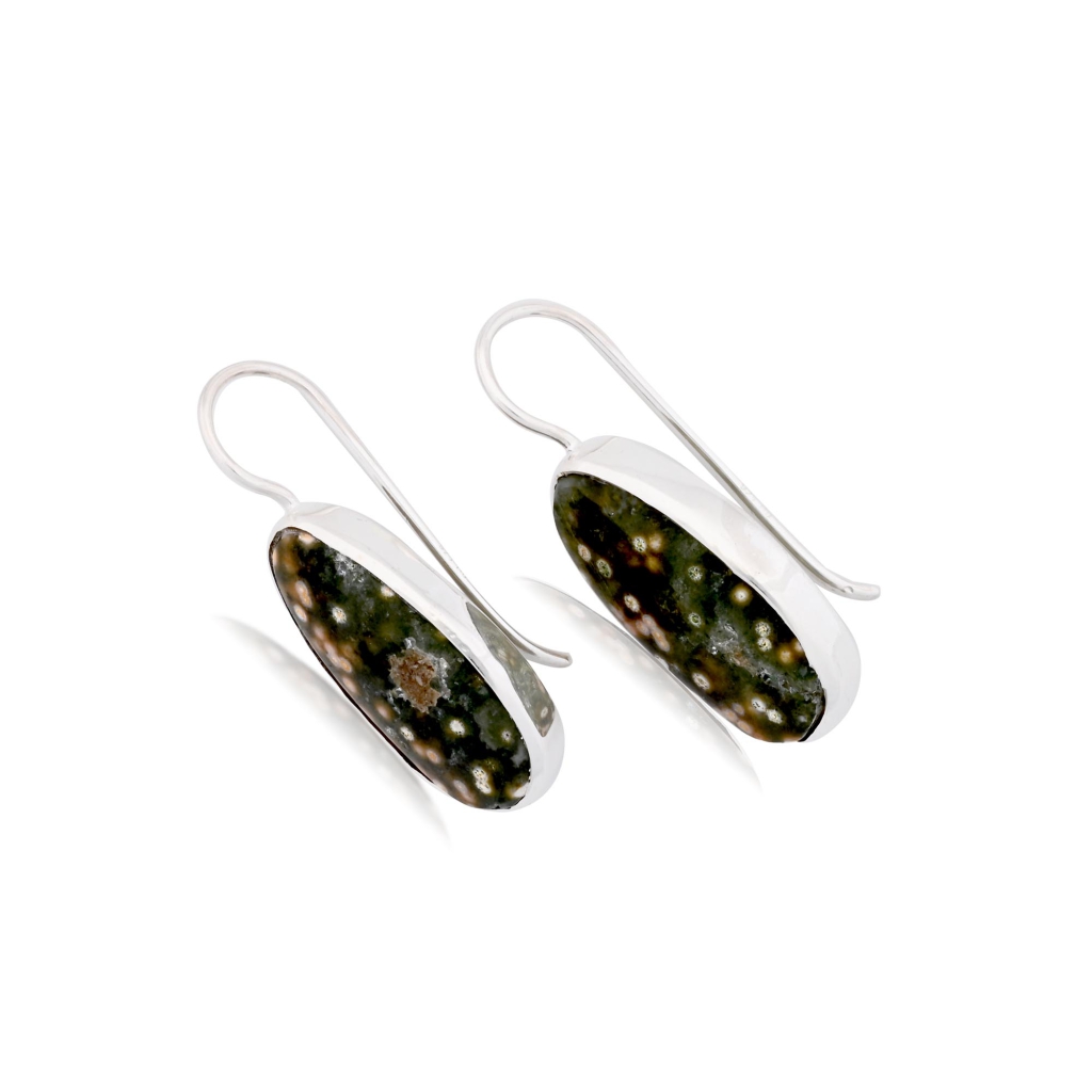 Natural Ocean Jasper Oval Shape Dangle Sterling Silver Women Earring