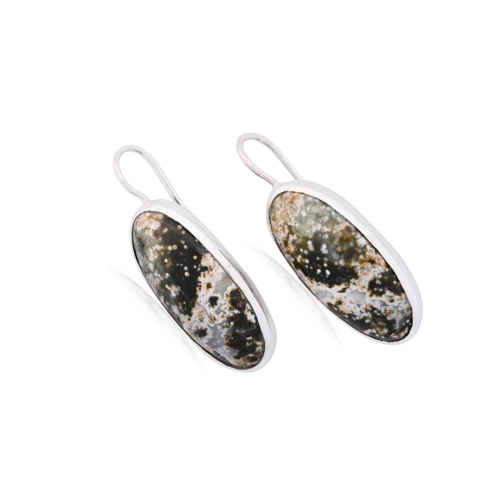 Natural Ocean Jasper Oval Shape Dangle Sterling Silver Women's Earring