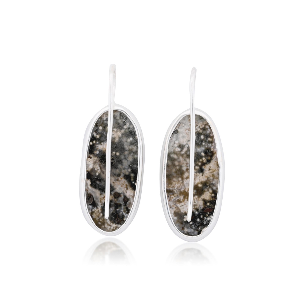 Natural Ocean Jasper Oval Shape Dangle Sterling Silver Women's Earring