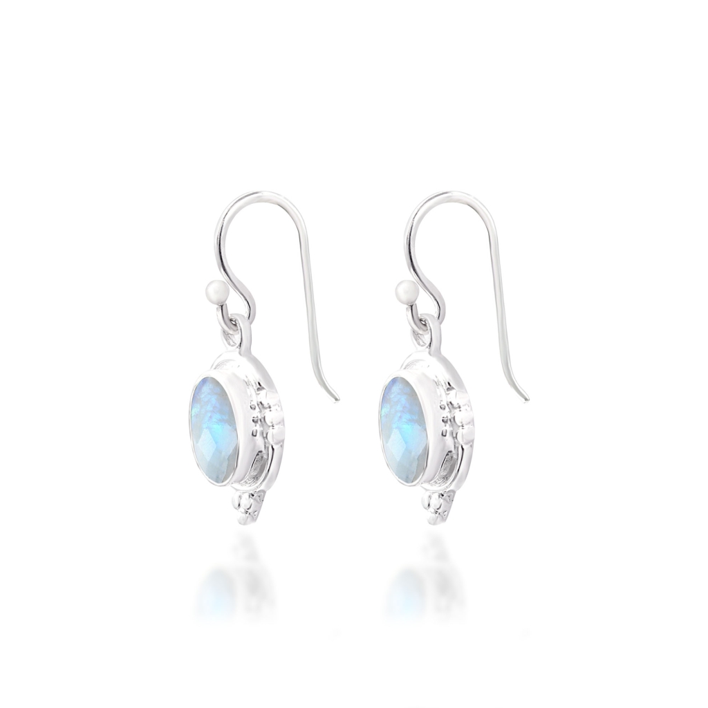 Rainbow Moonstone Dangle Sterling Silver Earrings
