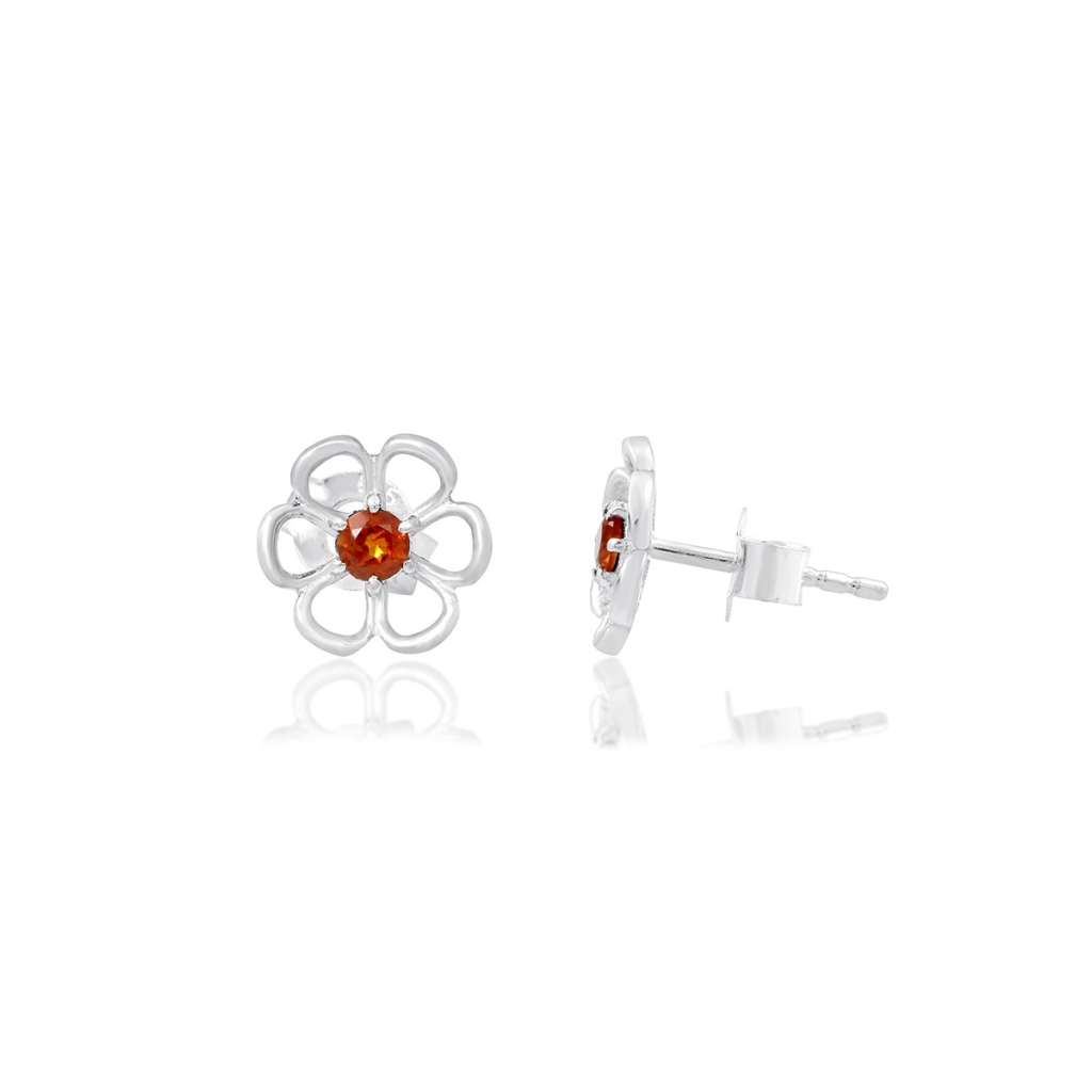 Natural Citrine Birthstone Flower Design Sterling Silver Studs Earrings