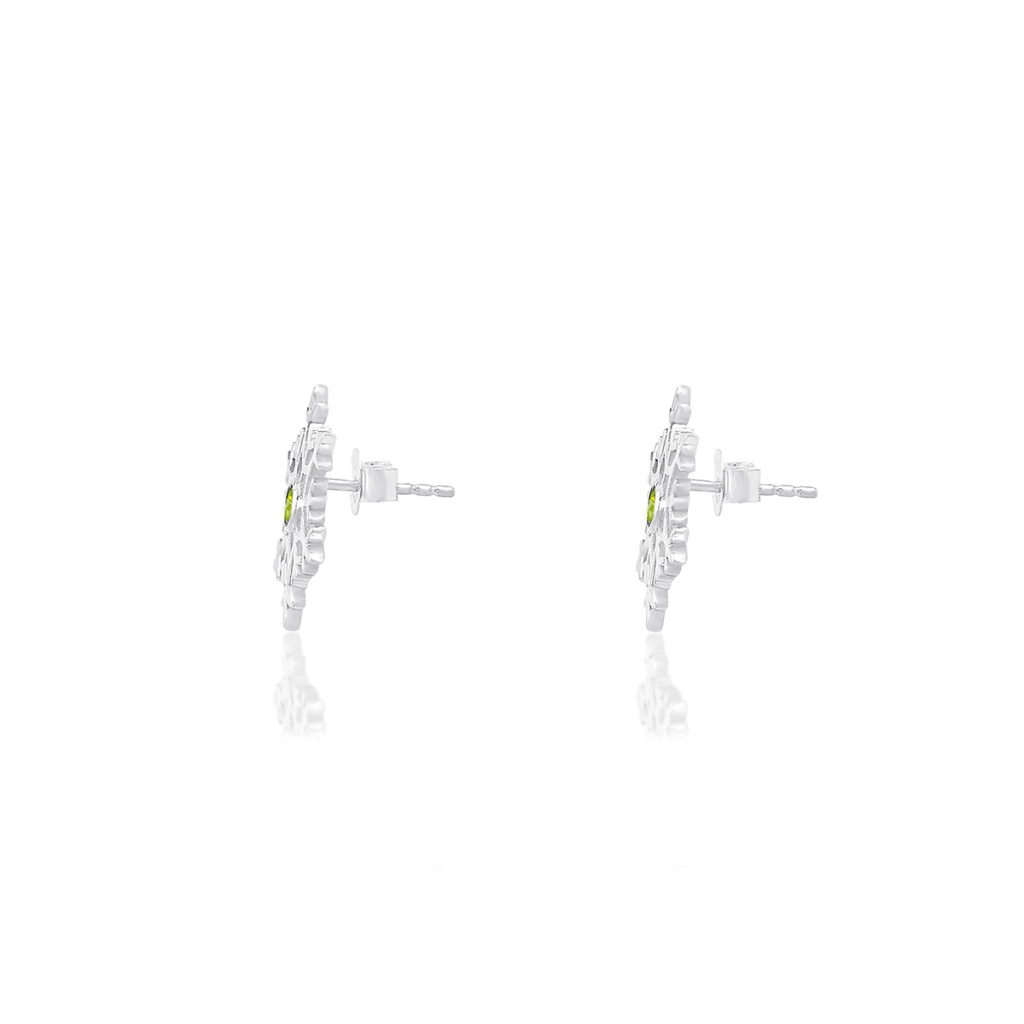 Natural Peridot Birthstone Snowflake Design Sterling Silver Studs Earrings