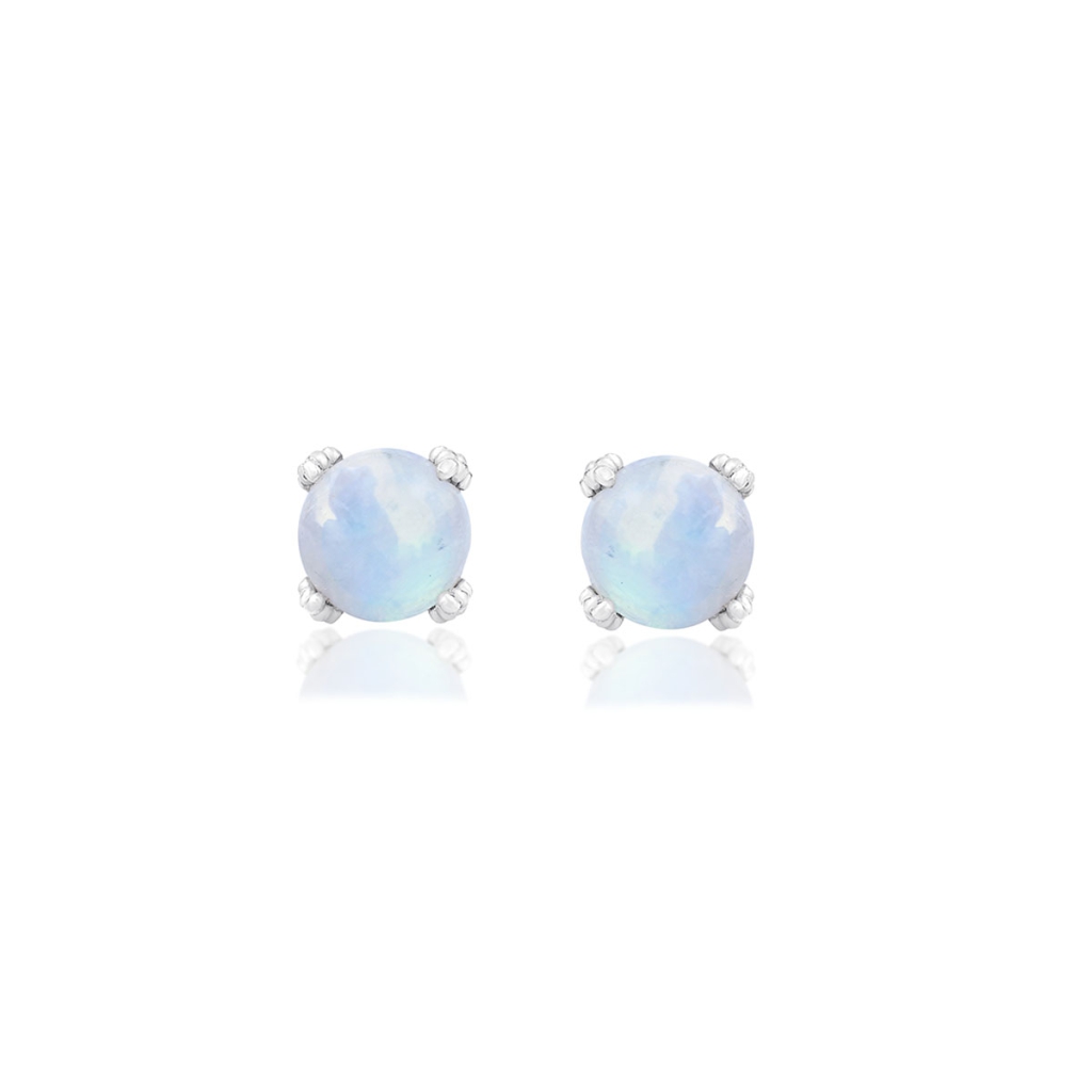 Rainbow Moonstone Sterling Silver Boho Designer Stud Earrings