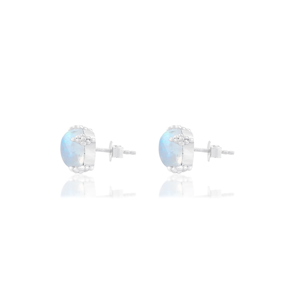 Rainbow Moonstone Sterling Silver Boho Designer Stud Earrings