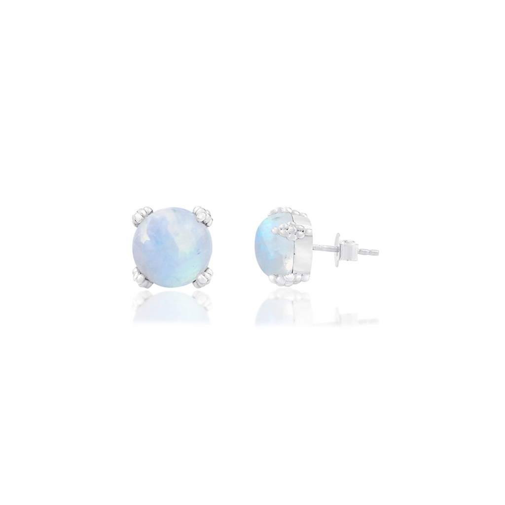 Rainbow Moonstone Sterling Silver Boho Designer Stud Earrings