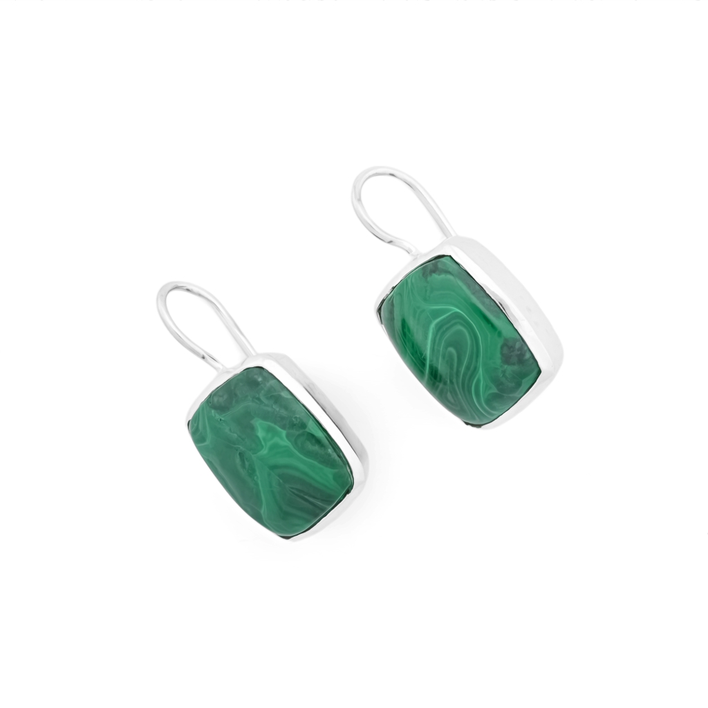 Natural Green Malachite Gemstone Dangle Sterling Silver Women Earrings
