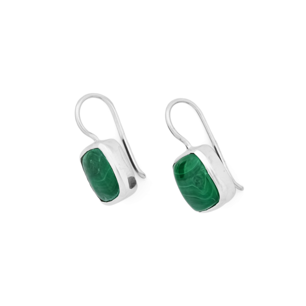 Natural Green Malachite Gemstone Dangle Sterling Silver Women Earrings