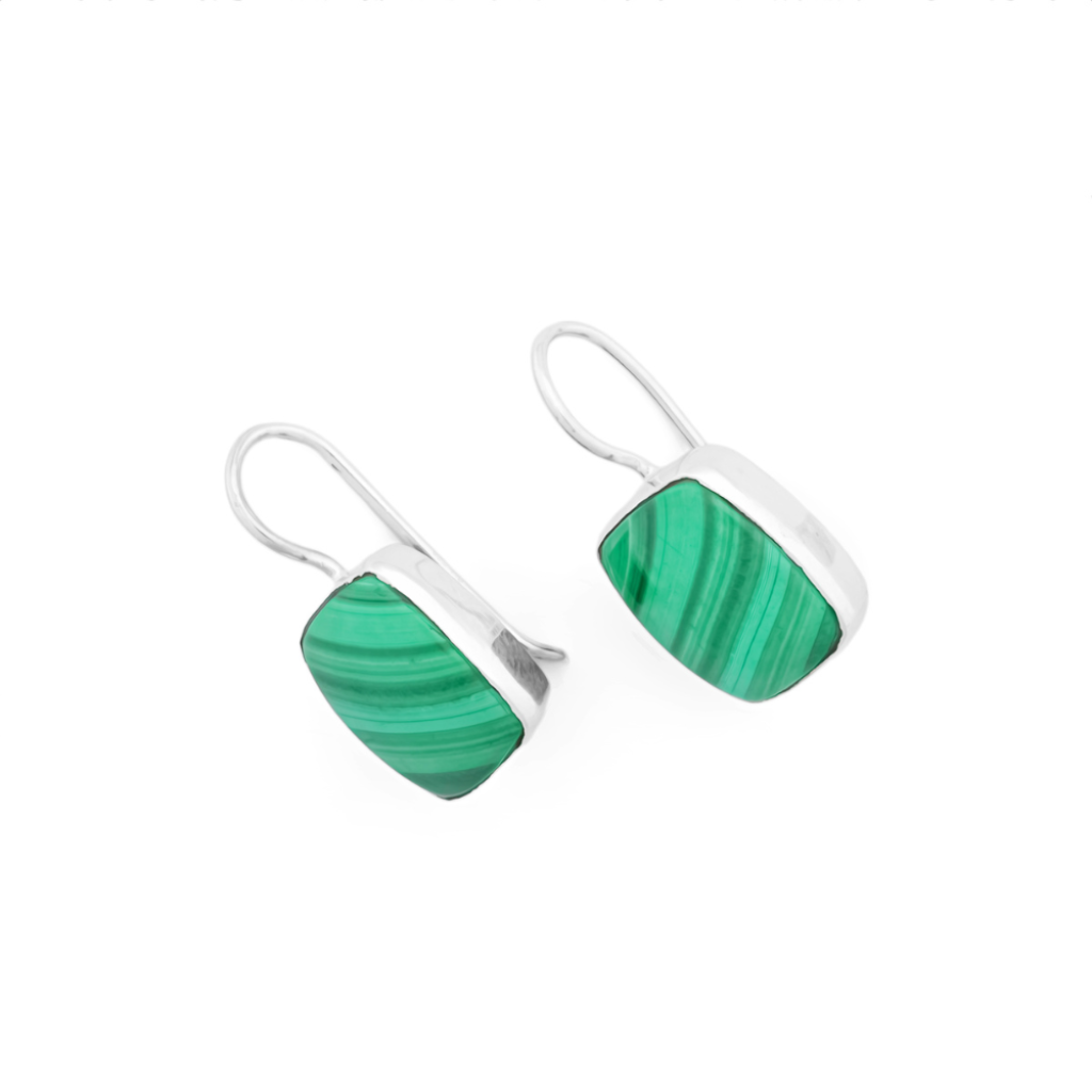 Natural Green Malachite Gemstone Dangle Sterling Silver Women Earrings