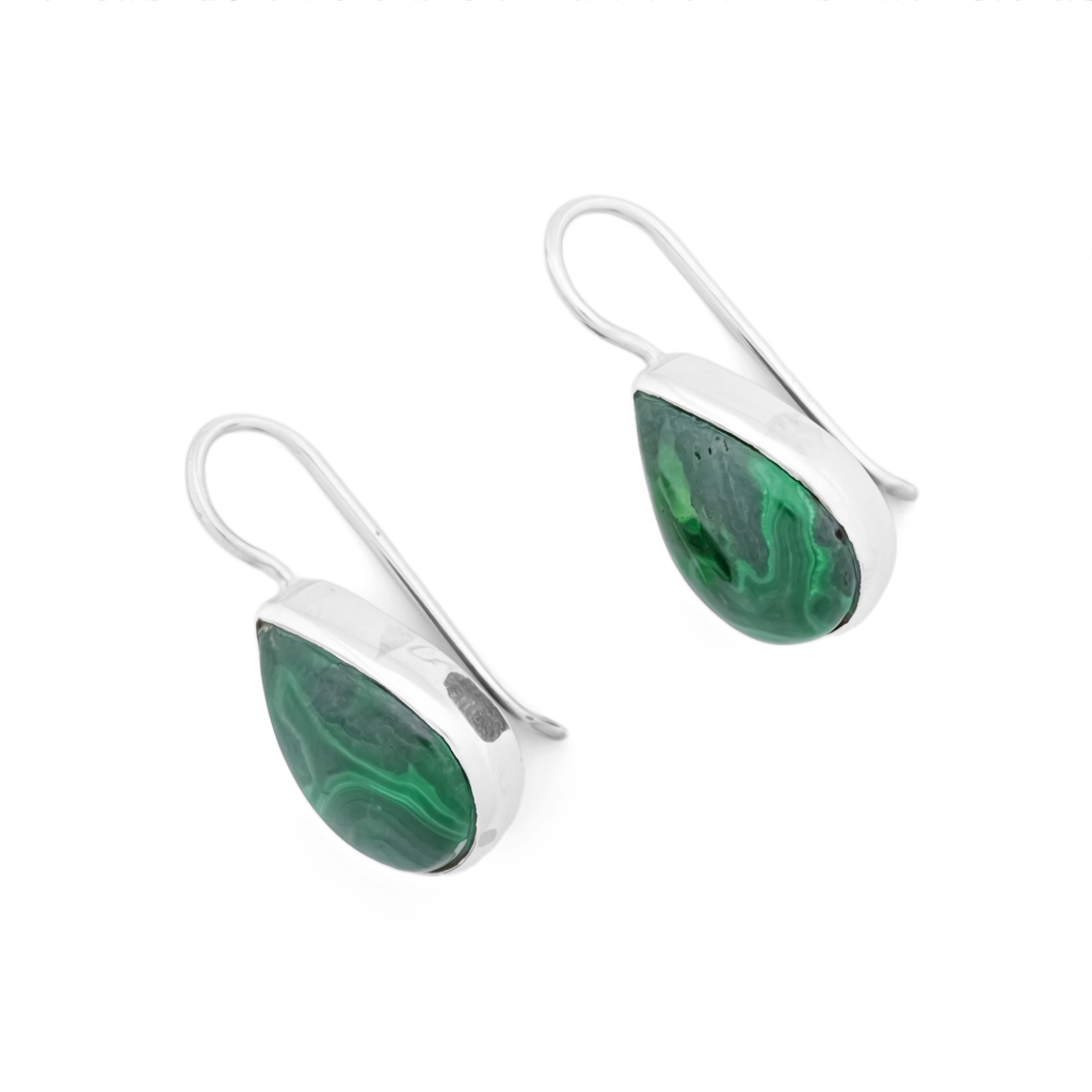 Natural Green Malachite Gemstone Dangle Sterling Silver Women Earrings