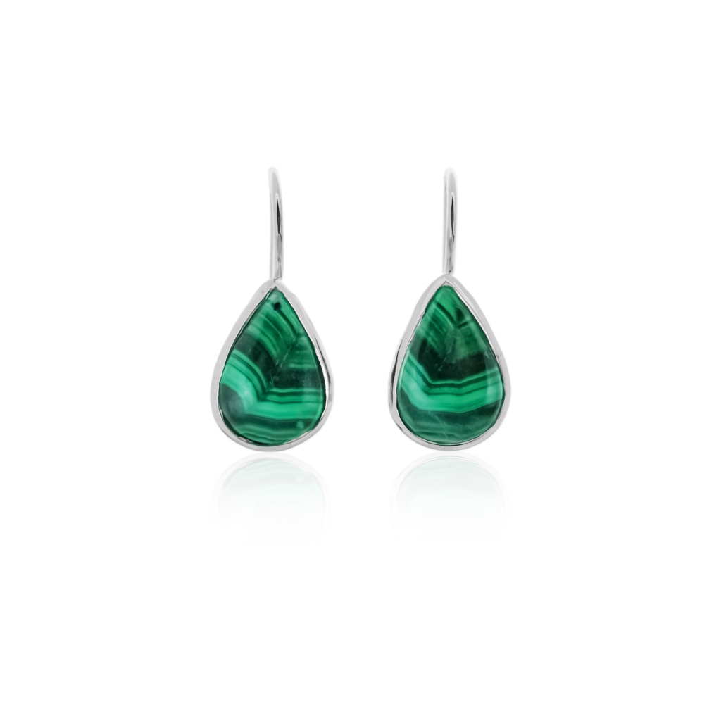 Natural Green Malachite Gemstone Dangle Sterling Silver Women Earrings