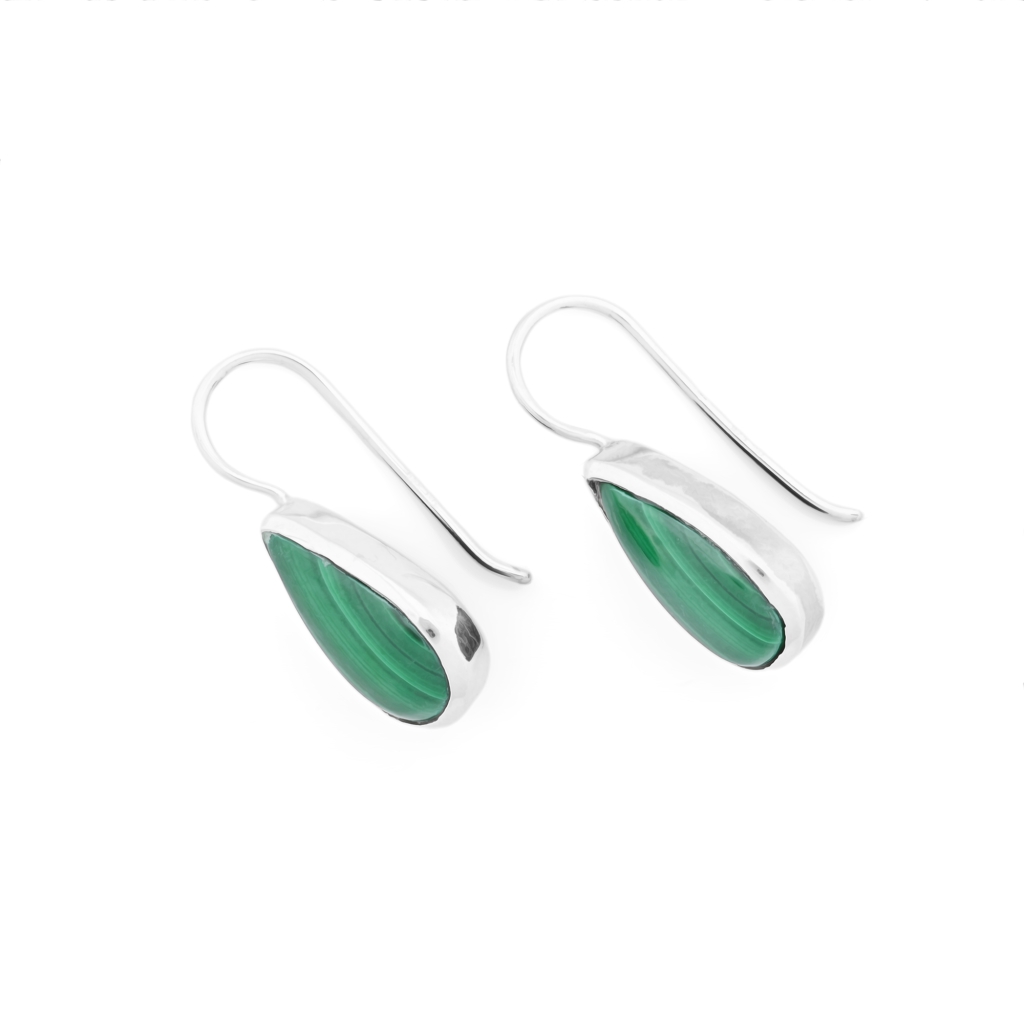 Natural Green Malachite Gemstone Dangle Sterling Silver Women Earrings