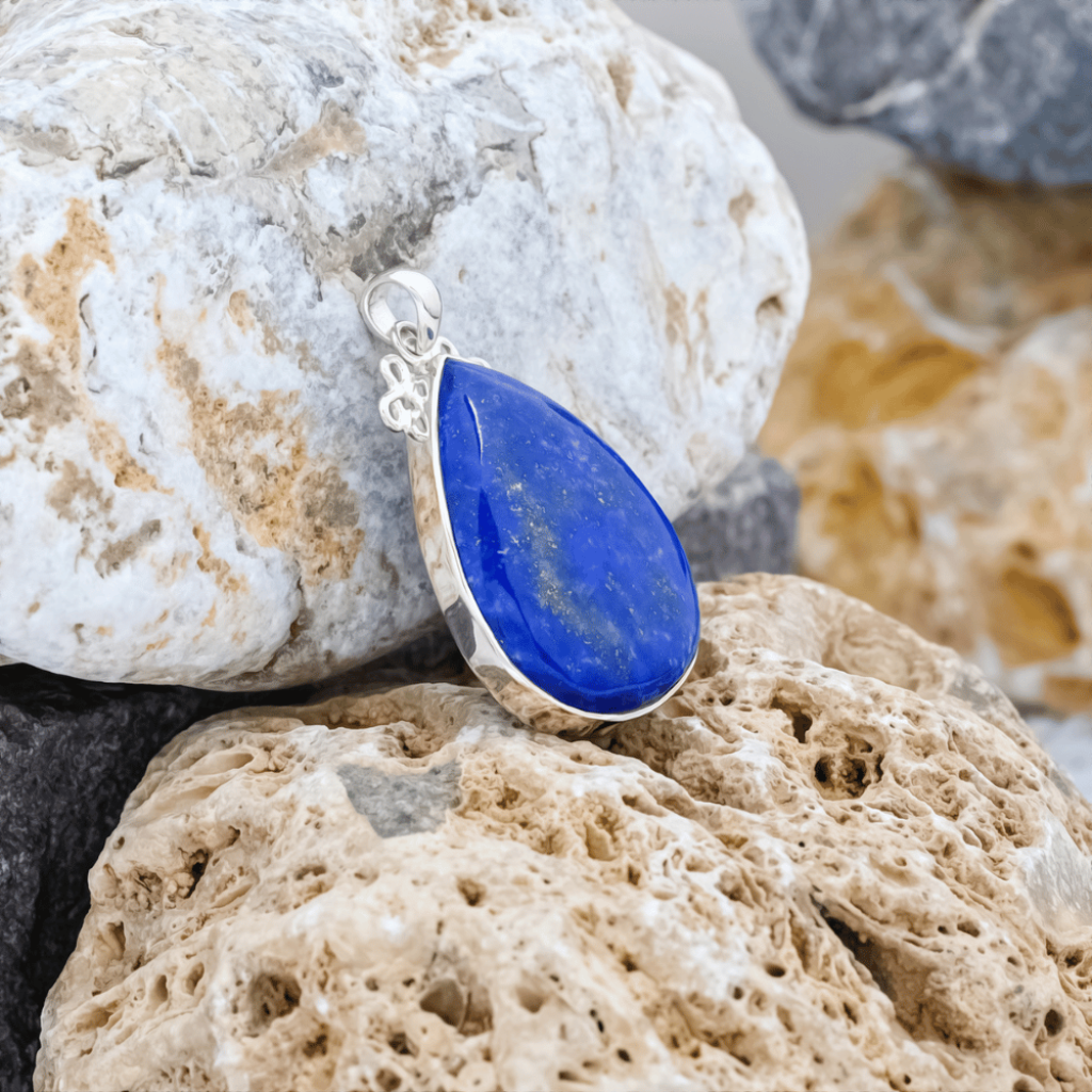 Blue Lapis Lazuli Pear Designer Sterling Silver Pendant Jewellery