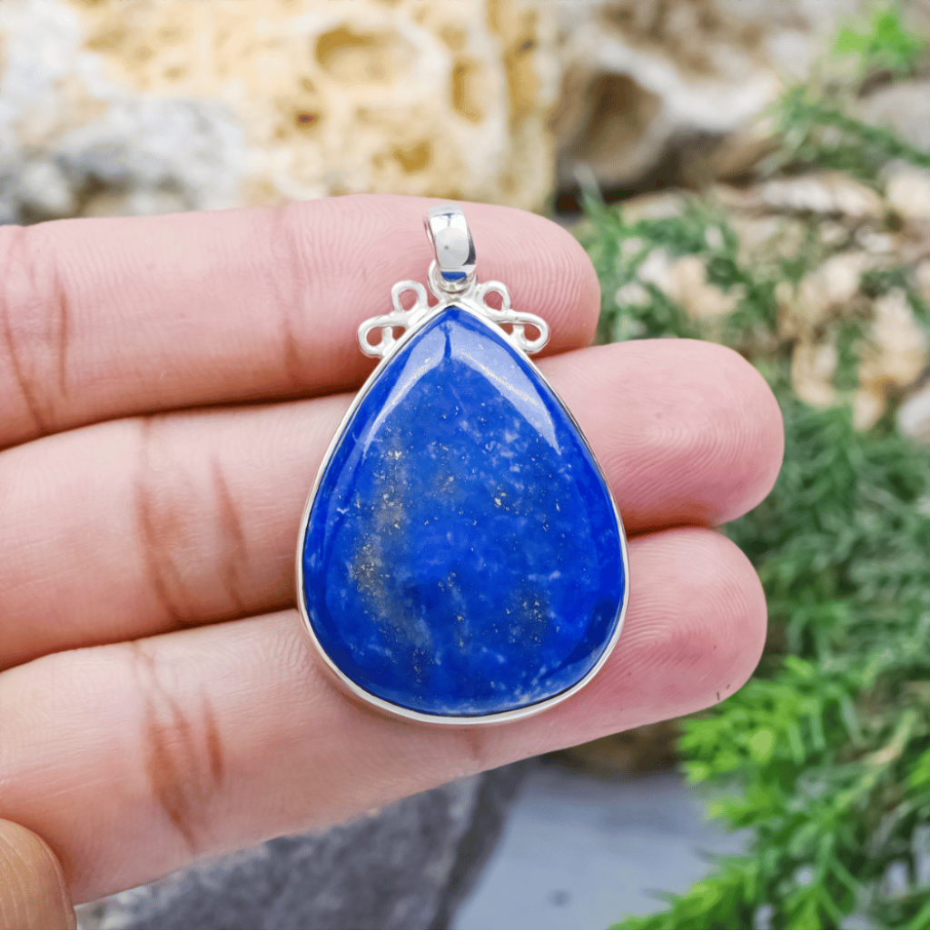 Blue Lapis Lazuli Pear Designer Sterling Silver Pendant Jewellery