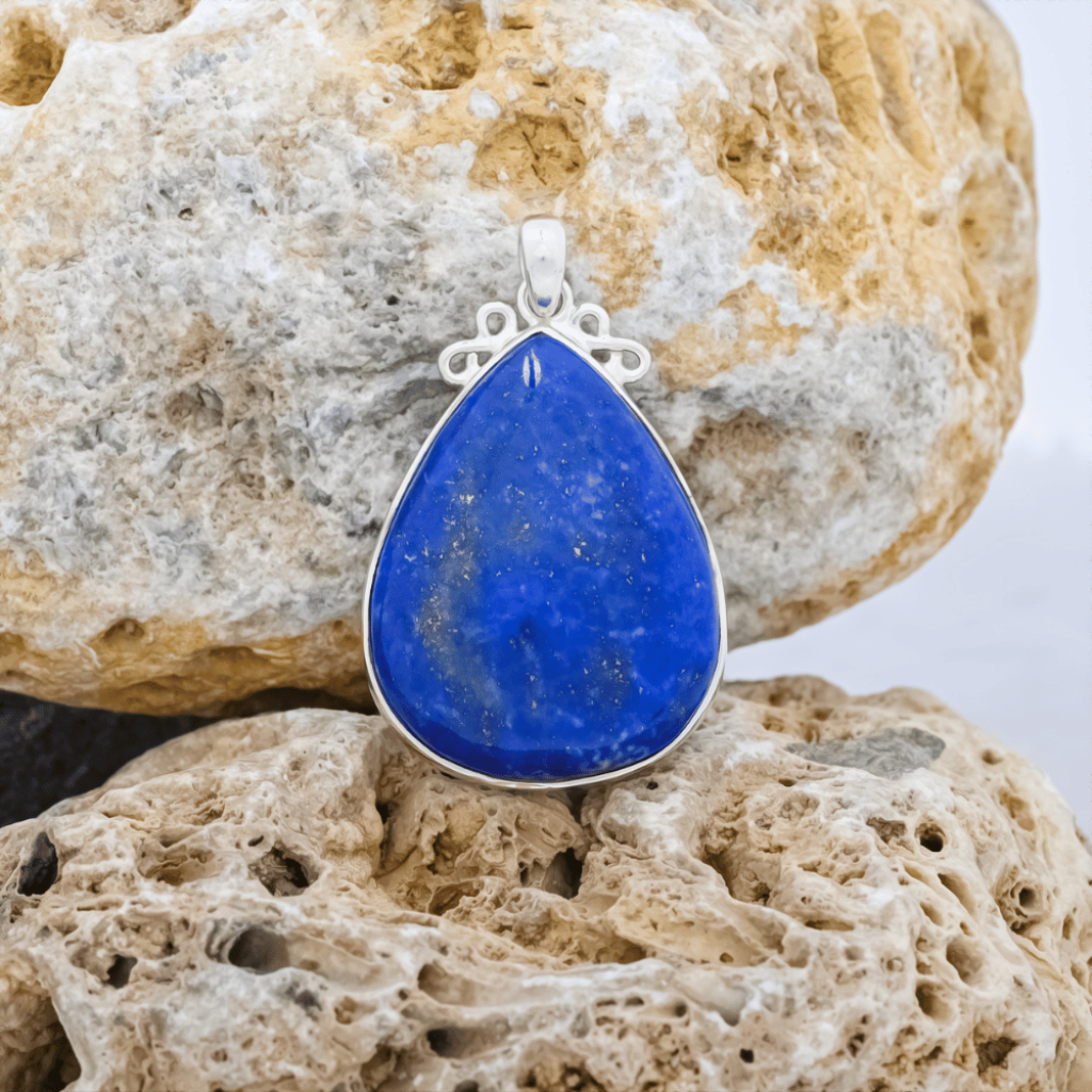 Blue Lapis Lazuli Pear Designer Sterling Silver Pendant Jewellery