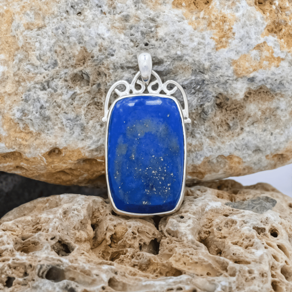 Blue Lapis Lazuli Square Designer Sterling Silver Pendant Jewellery